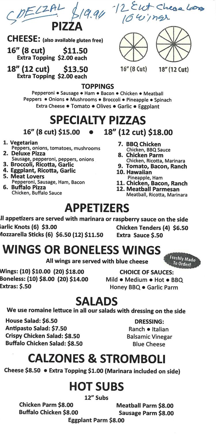 Brick House Pizza, Voorheesville ny menu
