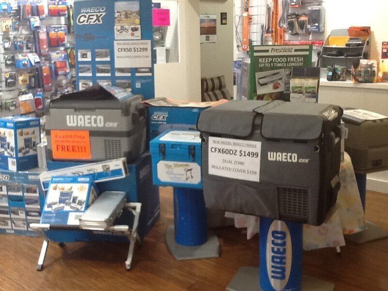 A Display Of Waeco Products In A Store — Tim Warren Auto Airconditioning & Electrical In Bowen, QLD