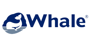 Whale logo: blue whale illustration and text on a white background.