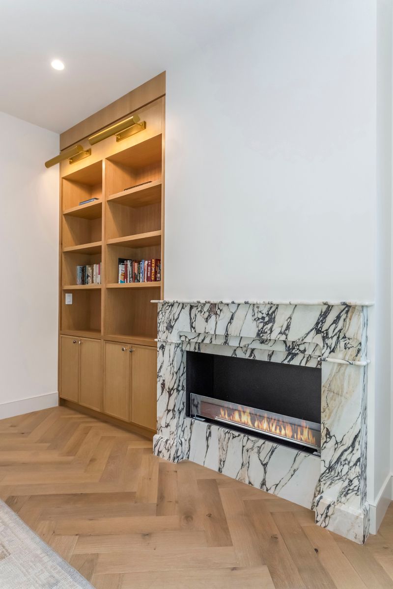 North Kenter avenue fireplace and library