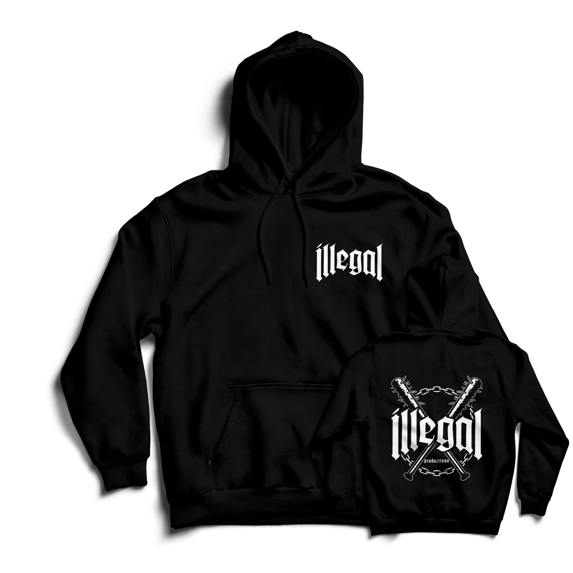 Um moletom preto com a palavra ilegal nele