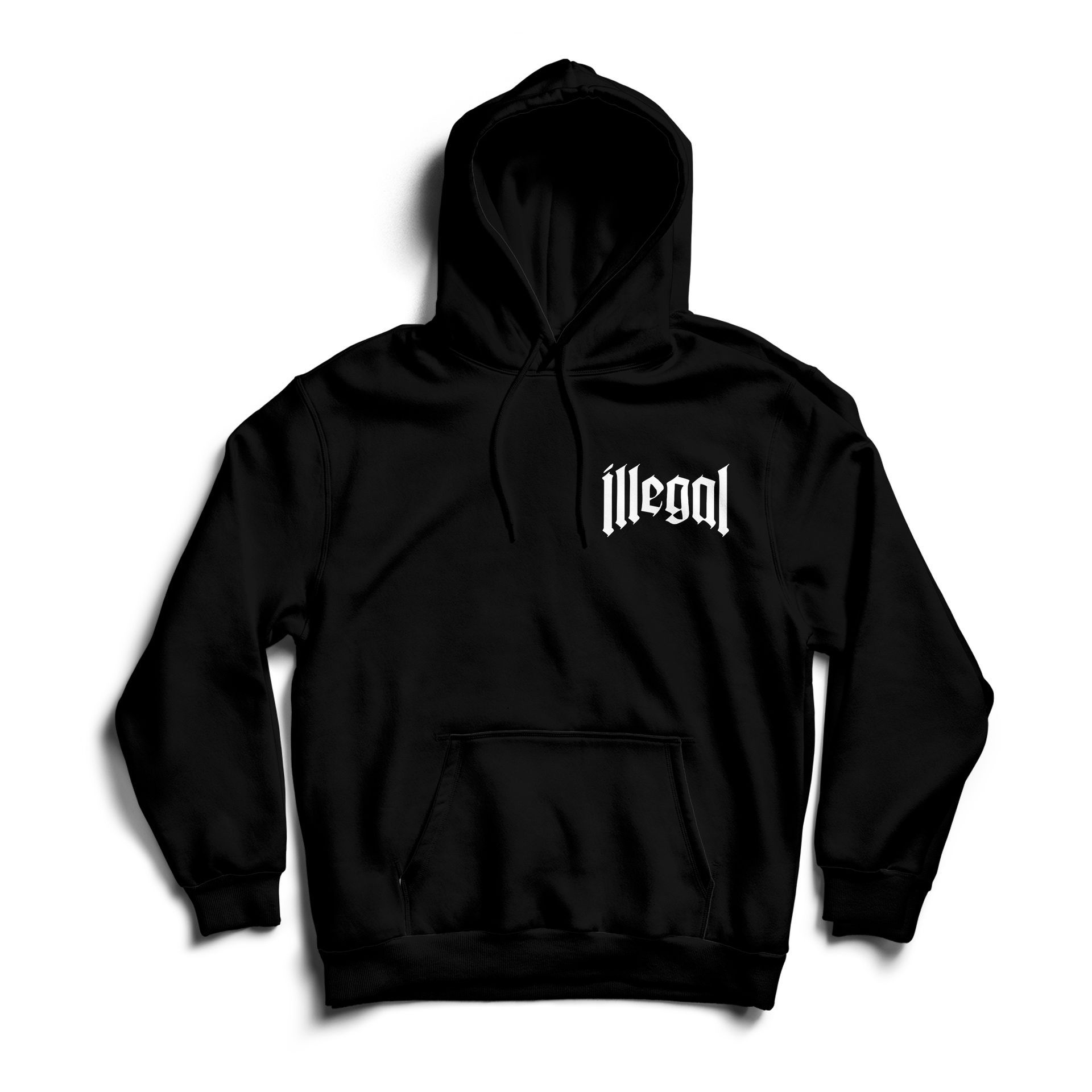 Um moletom preto com a palavra ilegal nele