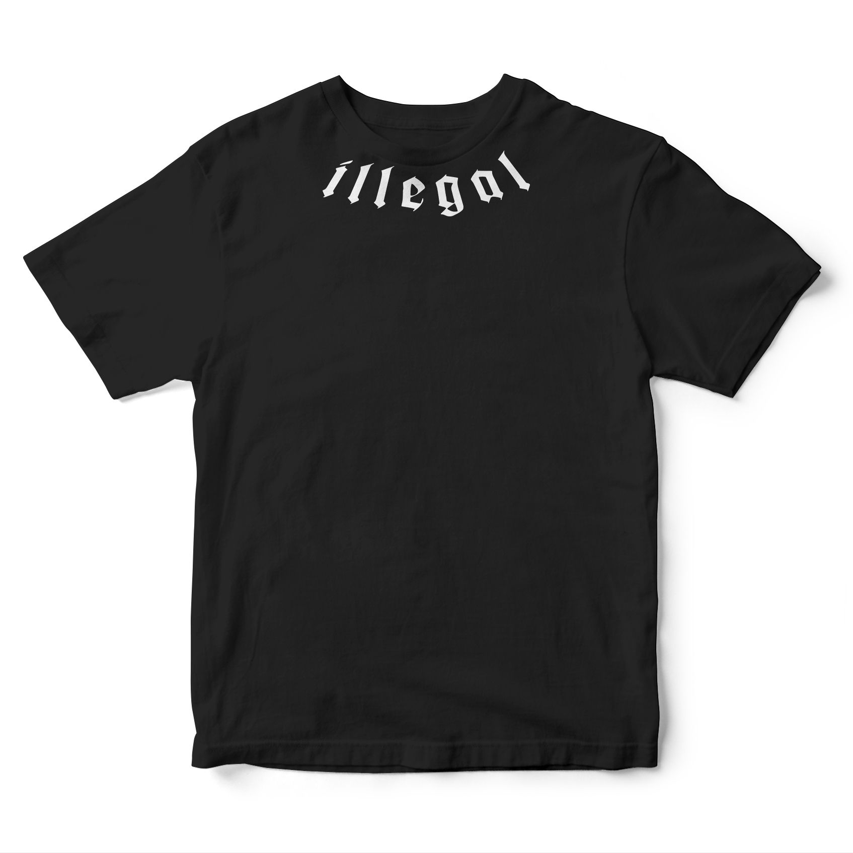 Uma camiseta preta com a palavra ilegal nela