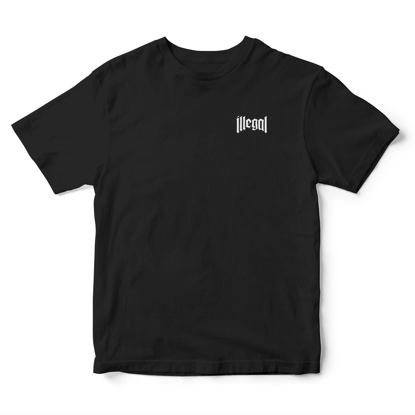 Uma camiseta preta com a palavra ilegal na frente