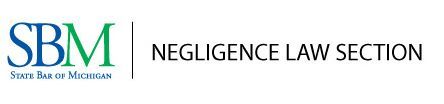 Logo for the Negligence Law Section of the State Bar of Michigan: SBM in blue and green, text "NEGLIGENCE LAW SECTION".