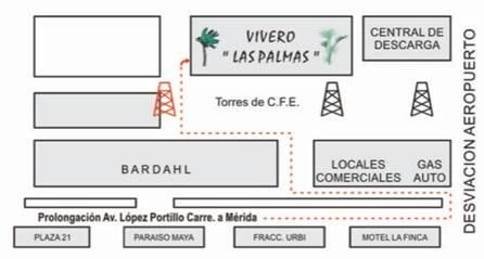 Un mapa que muestra la ubicación del vivero las palmas