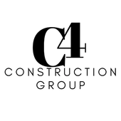 Logo for C4 Construction Group: a maroon metal building frame with black text.