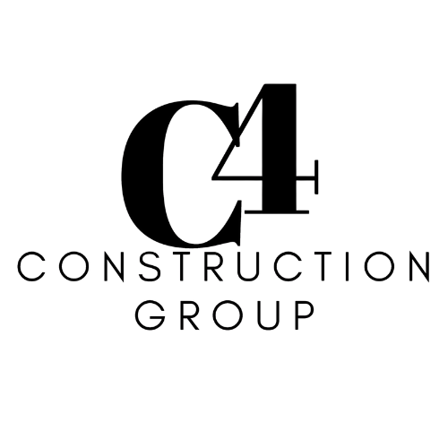Logo for C4 Construction Group: a maroon metal building frame with black text.