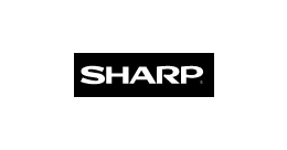 A black and white logo for sharp on a white background.