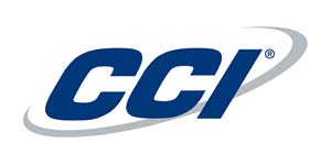 A blue and white logo for cgi on a white background.