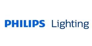 The logo for philips lighting is blue and white on a white background.
