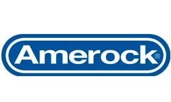 A blue and white logo for amerirock on a white background.
