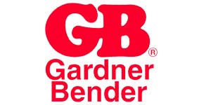A red logo for gardner bender on a white background.
