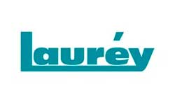 The laurey logo is blue and white on a white background.