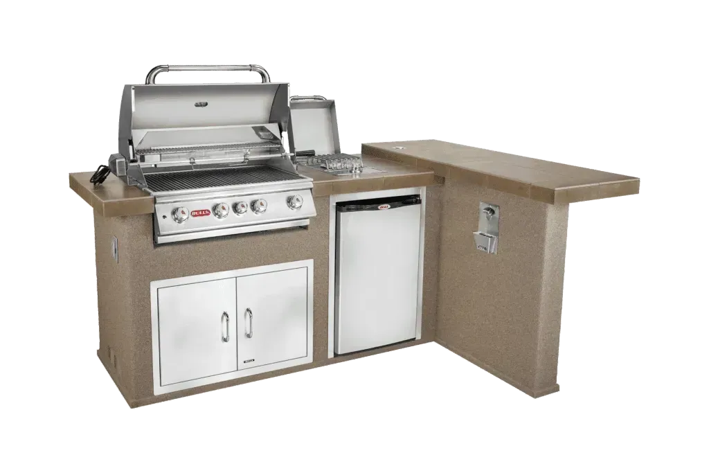 A stainless steel grill is sitting on top of a wooden counter.