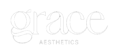 A white logo for grace aesthetics on a white background.