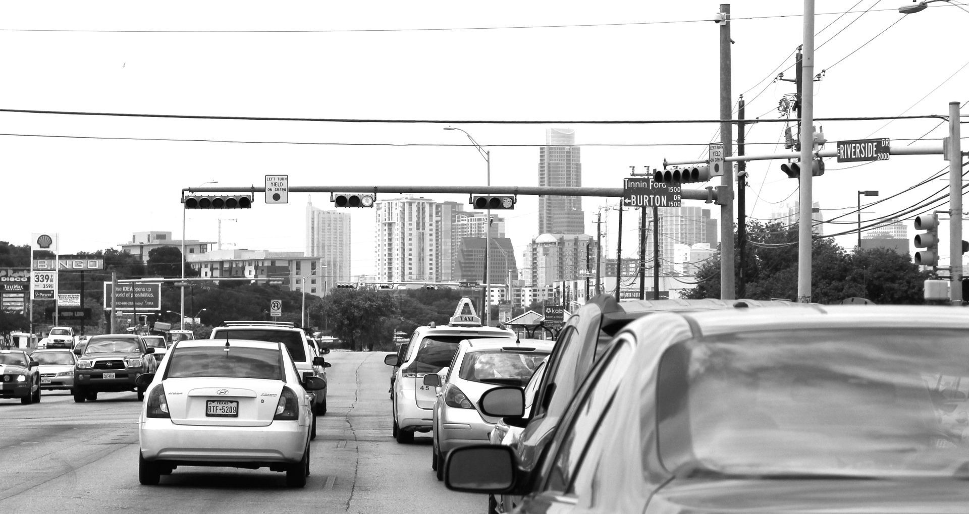 View of Austin skyline from freeway
