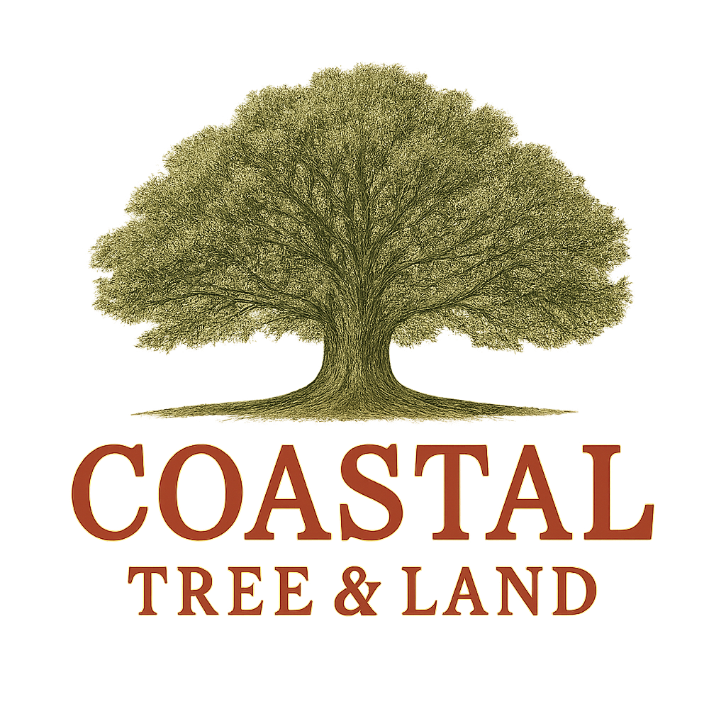 Coastal Tree & Land logo with a large tree in brown and green.