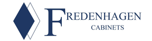 A logo for redenhagen cabinets with a diamond in the middle