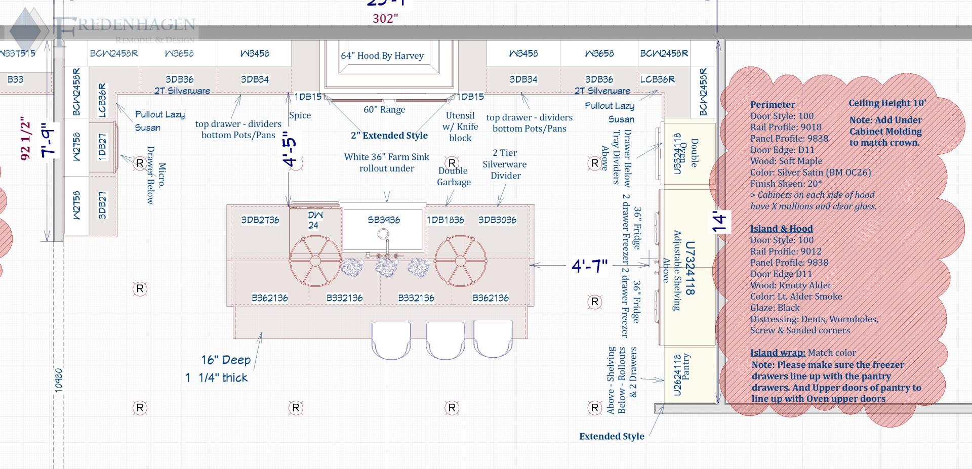 A drawing of a room with the number 4 on it