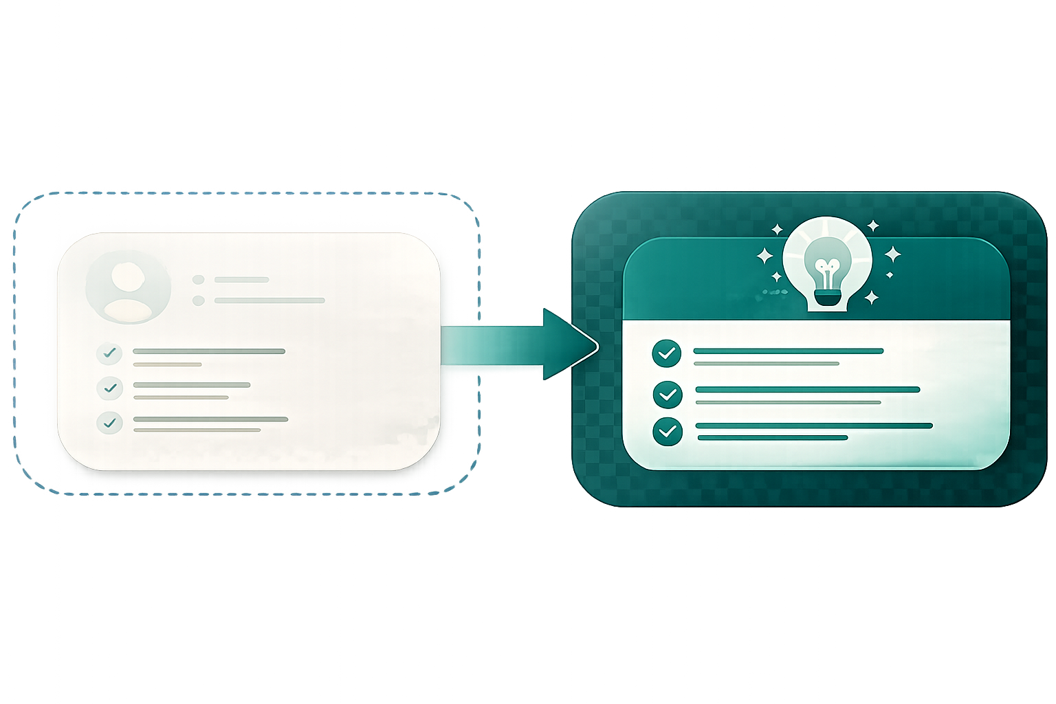 Before-and-after comparison of a pale faded panel and a darker teal, clearer panel with an arrow between them