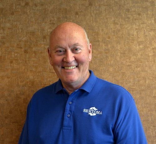 A logo for a company called sertoma on a white background.