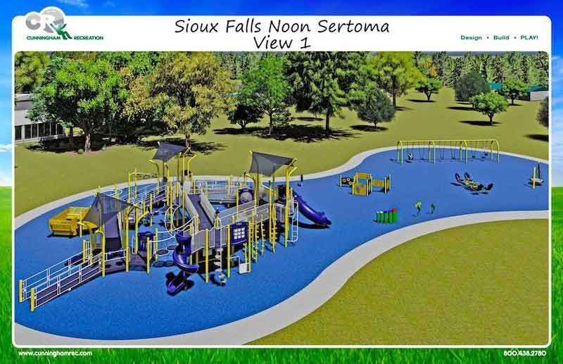 An aerial view of a playground in sioux falls noon sertoma