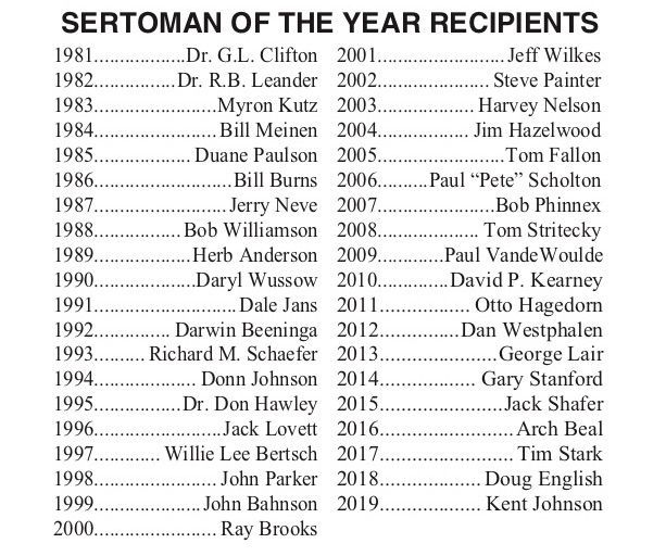 A list of the sertoman of the year recipients