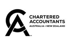The logo for chartered accountants australia new zealand is black and white.