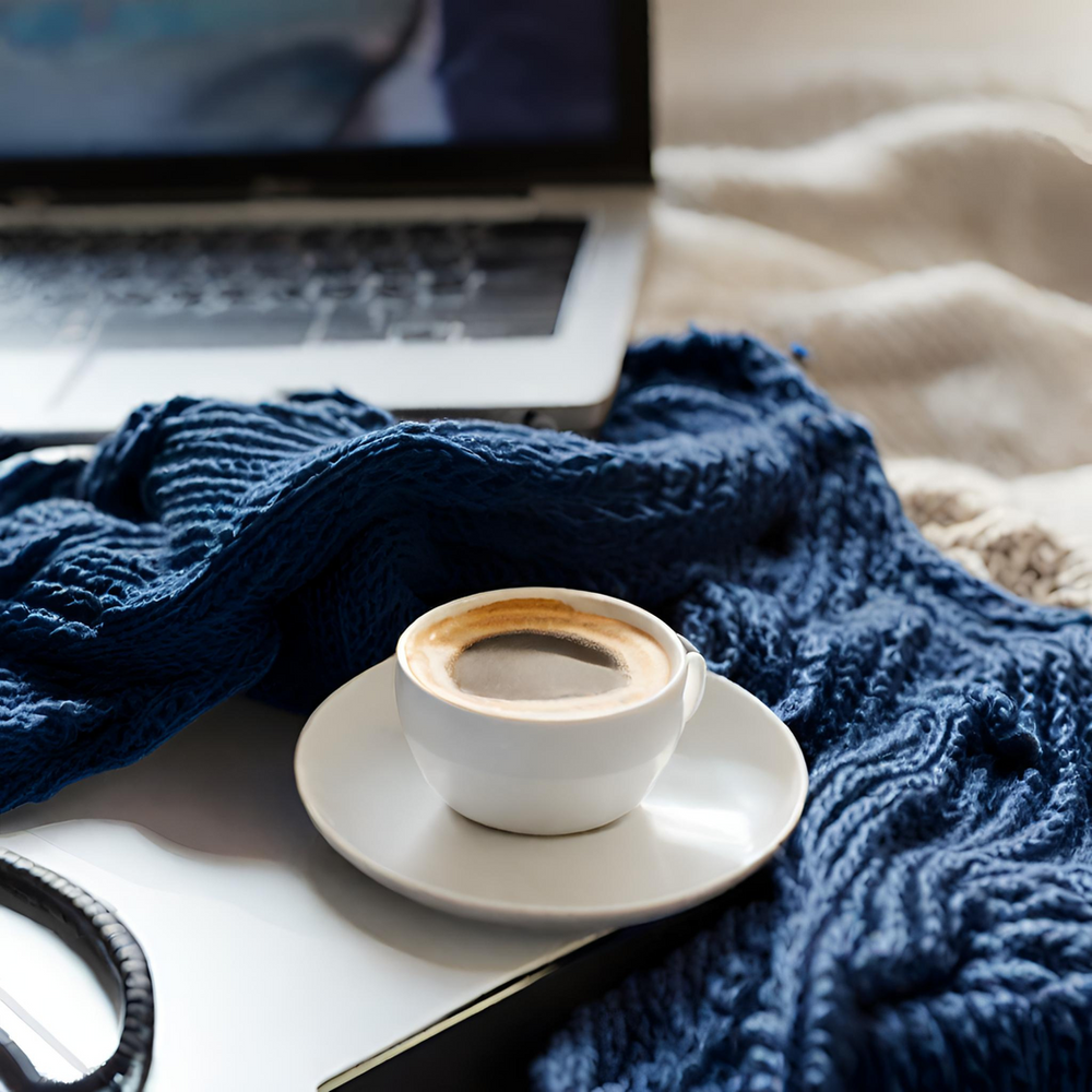 A Cup of Coffee on A Saucer Next to A Laptop — Slack-Smith Partners in Tamworth, NSW