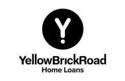 The yellow brick road home loans logo is black and white.