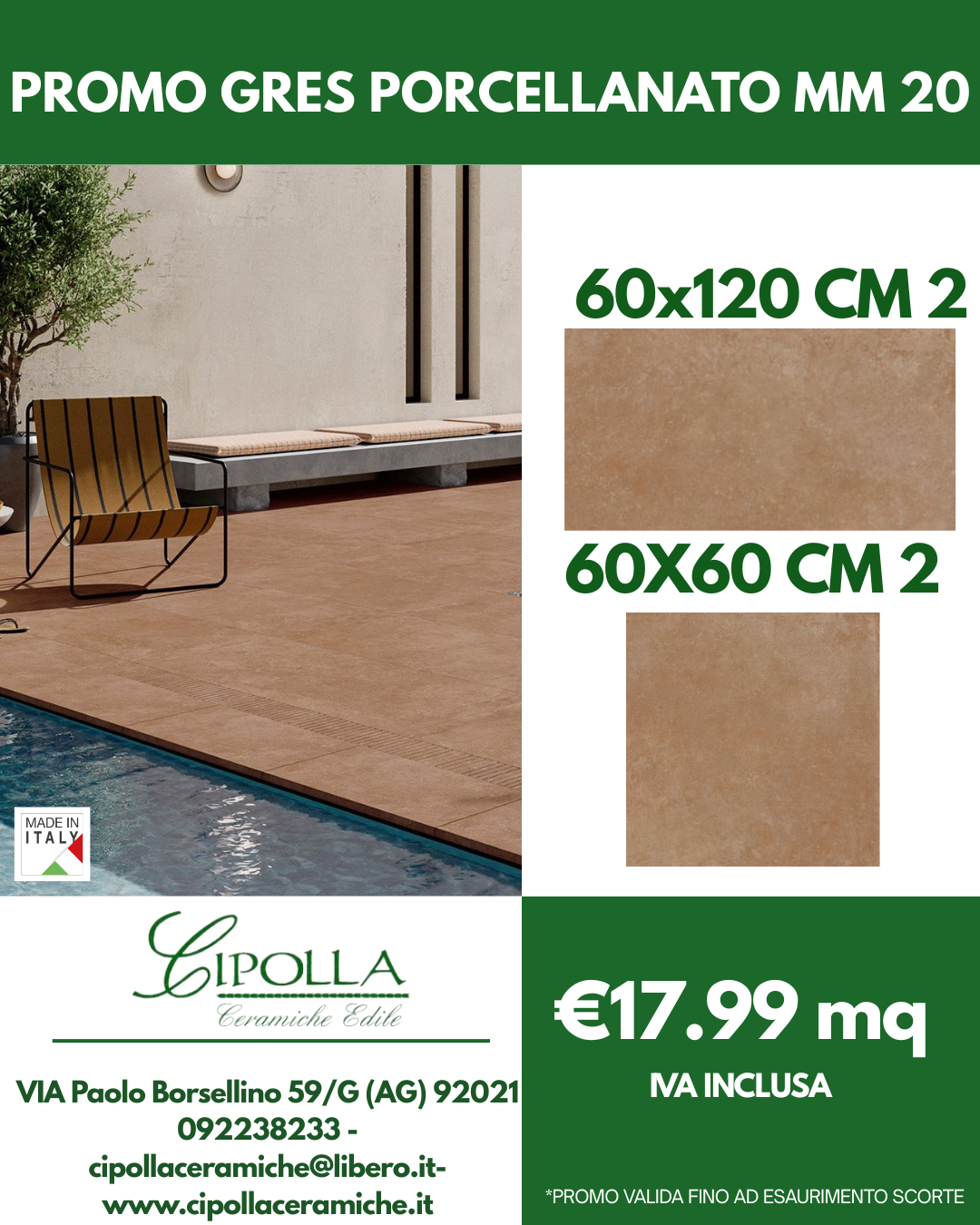 ceramiche Canicattì
pavimenti Agrigento
rivestimenti Caltanissetta
gres porcellanato Sicilia
materiali edili Canicattì
showroom ceramiche Agrigento
vendita piastrelle Caltanissetta
edilizia Canicattì e provincia
arredo bagno Agrigento
forniture edili Caltanissetta
gres porcellanato 80x80 offerta
mattonelle 90x90 gres
rivestimento gres 30x60
pavimenti grandi formati Agrigento
gres prima scelta Canicattì
gres porcellanato rettificato 80x80
piastrelle effetto marmo 90x90
gres effetto pietra 30x60
pavimenti moderni Caltanissetta
offerte ceramiche 2026
stock gres porcellanato Sicilia
prezzi pavimenti Canicattì
promozione pavimenti 2026
miglior negozio ceramiche Canicattì
pavimenti per esterni 30x60
gres porcellanato sottile Agrigento
ceramiche per cucina Caltanissetta
mattonelle per bagno 30x60
Cipolla Ceramiche Edile Canicattì
gres porcellanato prezzi outlet
ristrutturazione casa Agrigento offerte
preventivo pavimenti Caltanissetta
Cipolla Ceramiche promozioni