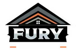 Logo for Fury, with a house roof design above the name. The roof is gray and orange with the name written in white.