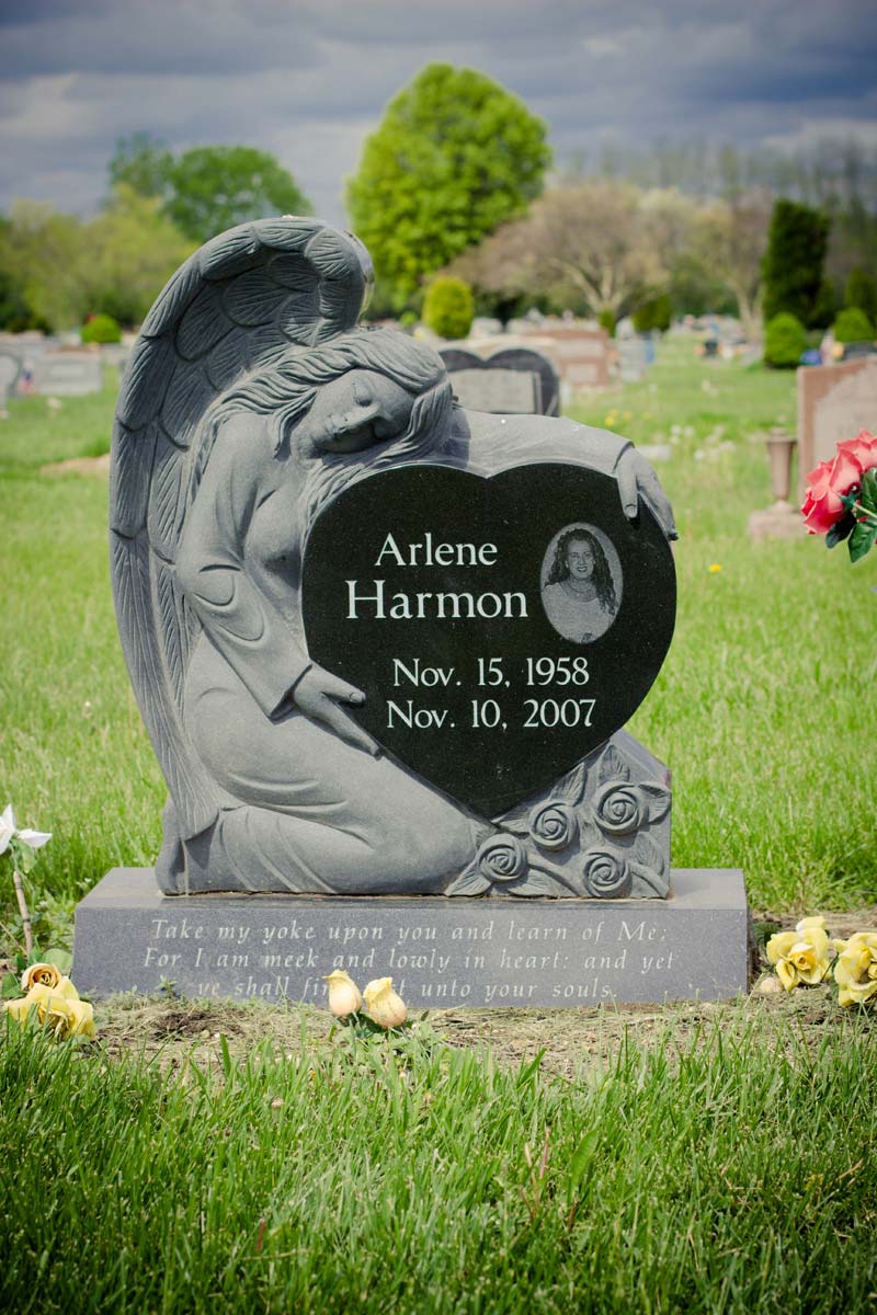 Single Monument — Tombstone with Angel and Heart Design in Columbus, Oh