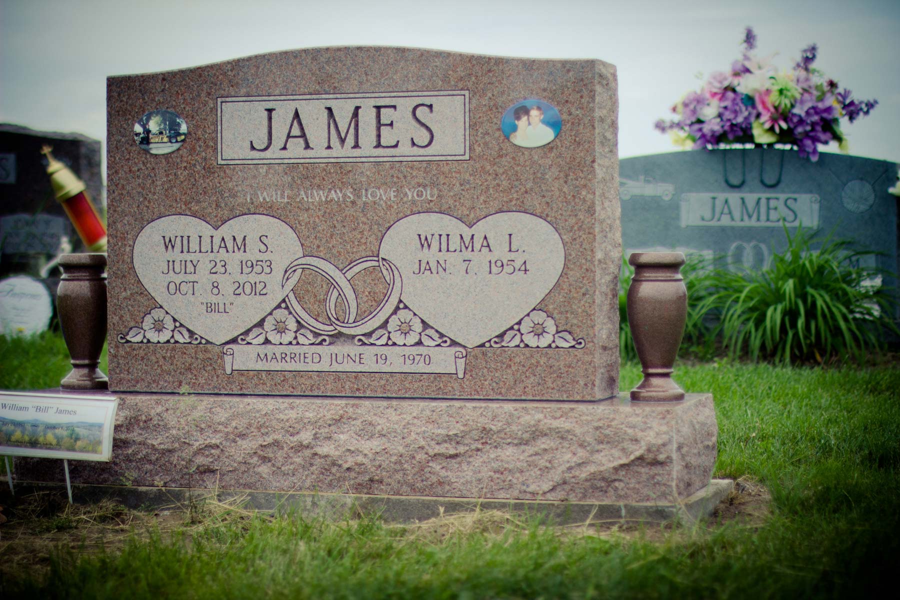 Double Monument — Gravestone with Couple Heart and Ring Design in Columbus, Oh
