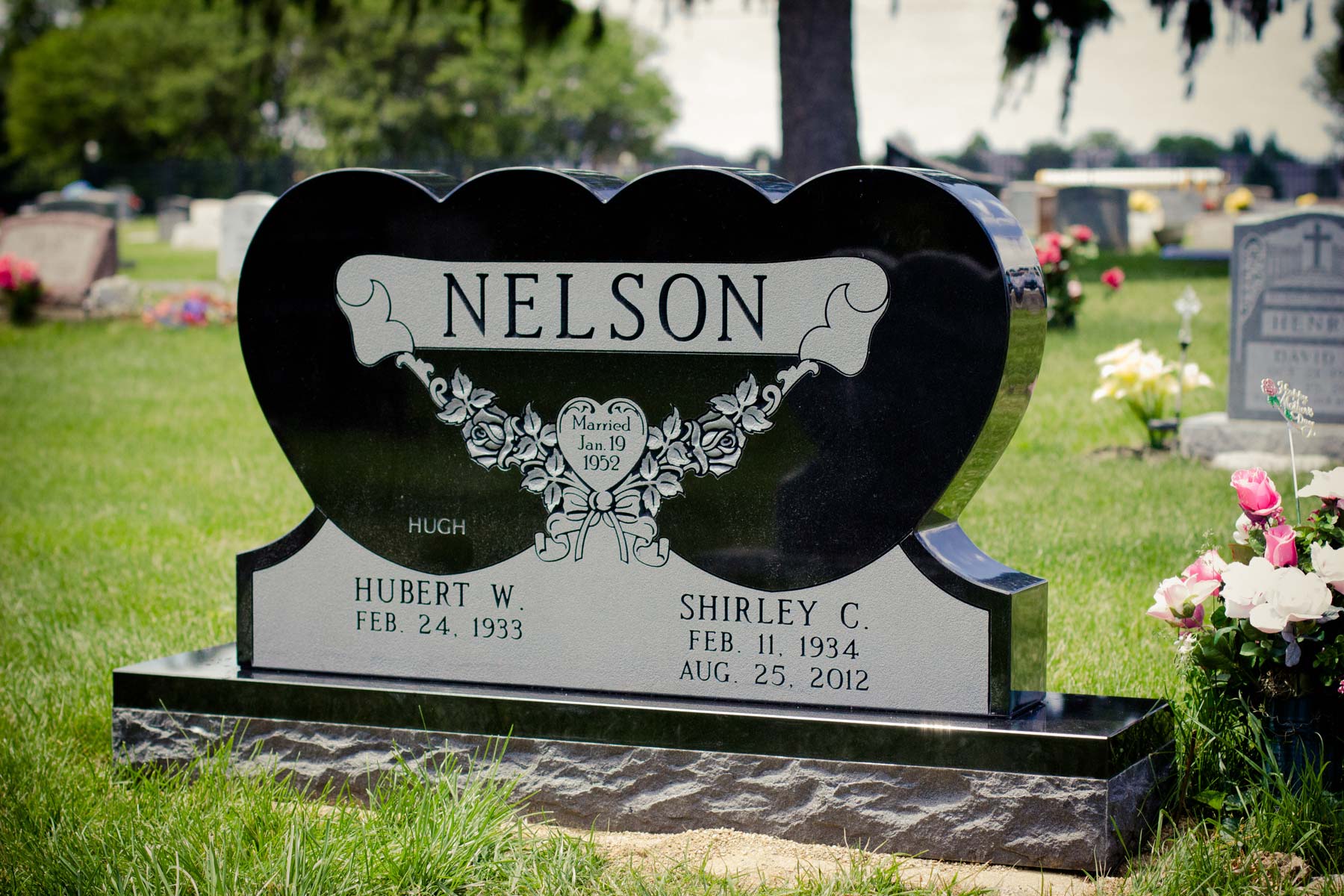 Custom Monuments — Tombstone with Double Heart in Columbus, Oh