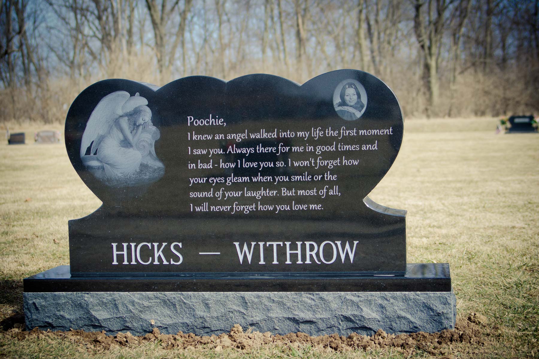 Gravestone — Black Granite Tombstone with Angel in Columbus, Oh