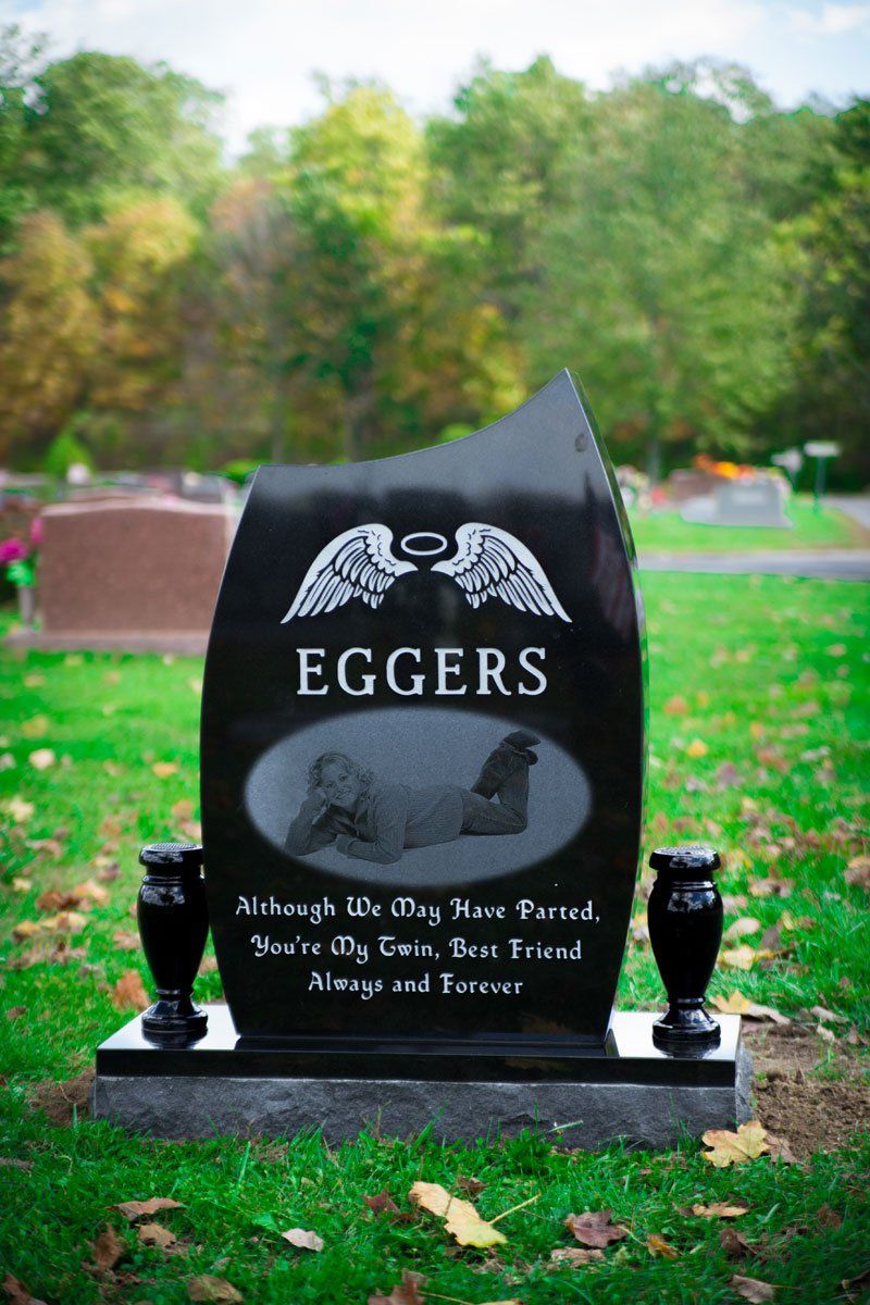 Slant Markers — Memorial Monument with Angel wings design  in Columbus, Oh