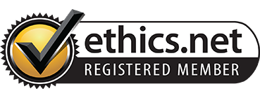 Ethics.net registered member logo with checkmark and text.