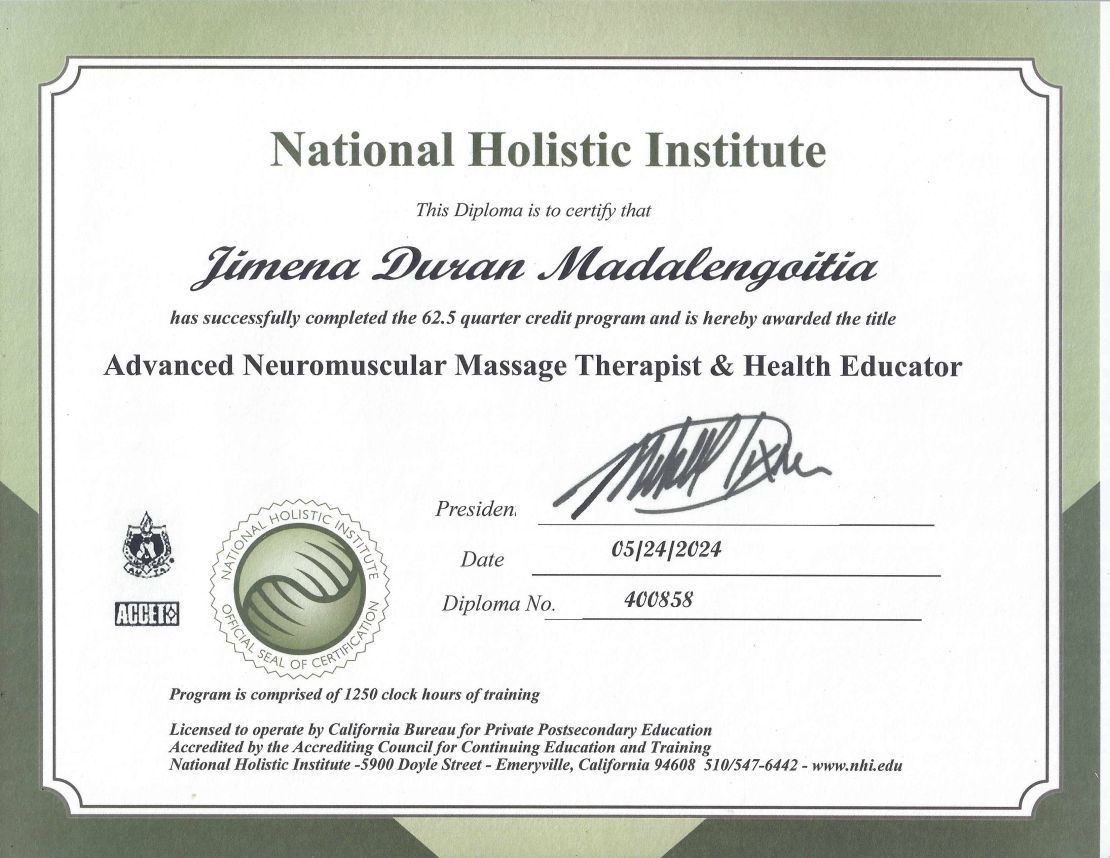 A certificate from the national holistic institute