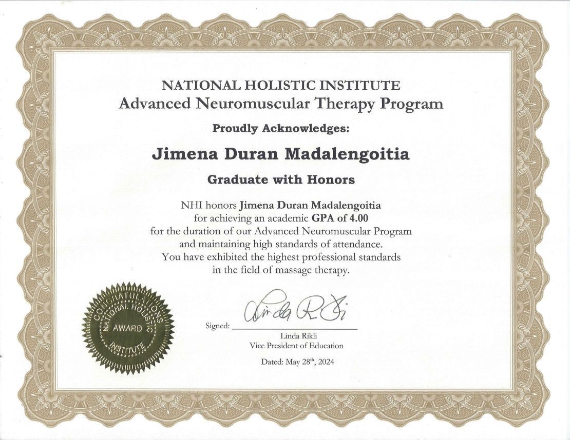 A national holistic institute advanced neuromuscular therapy program certificate