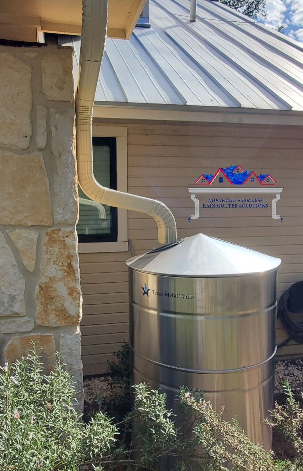 water collection tank installed on home in Oak Run neighborhood in New Braunfels Tx by ASRGS crew