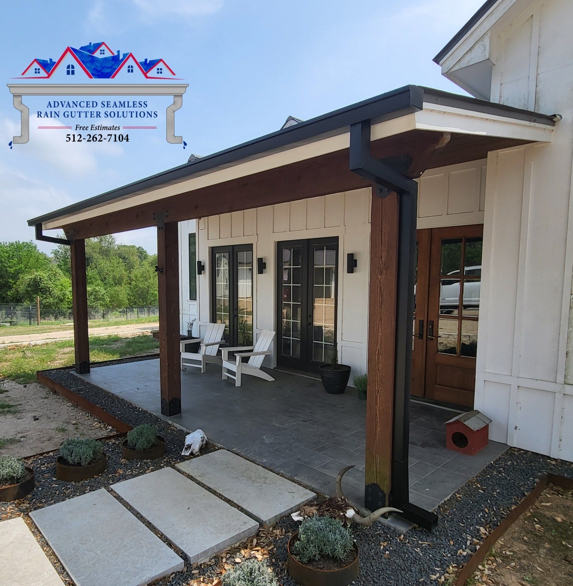 seamless rain gutter installation at Sunfield in Buda, Texas