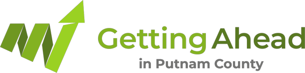 Getting Ahead in Putnam County logo with green arrow graphic and gray text