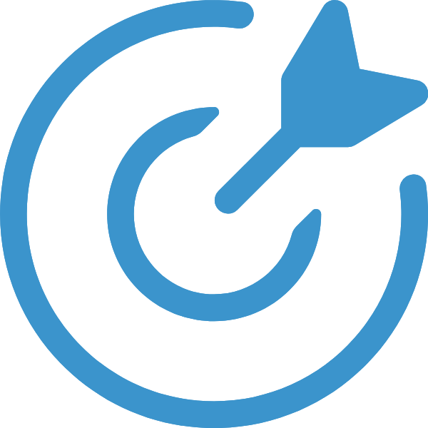 Blue target with an arrow hitting the center, symbolizing goals or accuracy