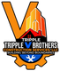 Logo for Tripple V Brothers Construction. Orange V shape, buildings, tools, and text on white background.