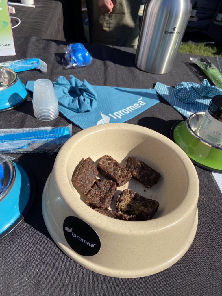 A bowl of dog treats is sitting on a table.