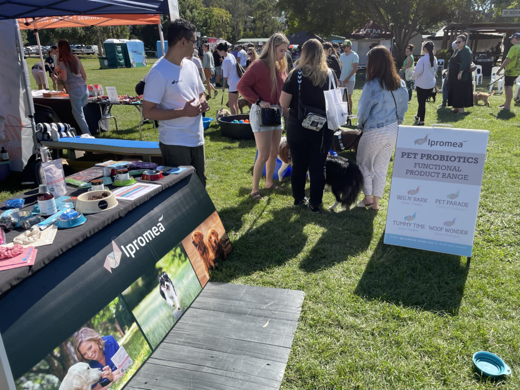 A group of people are standing around a table in a park.