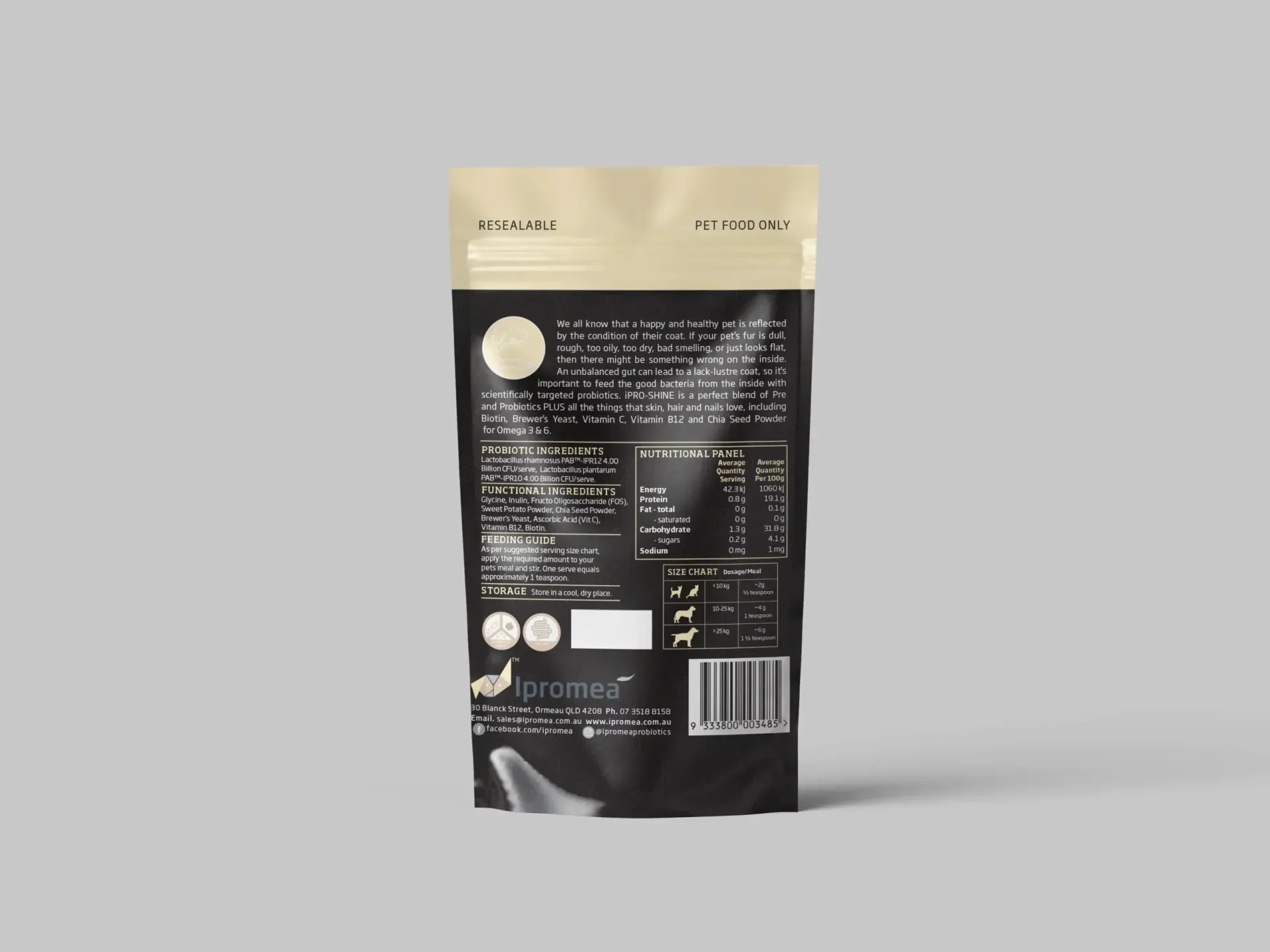A black bag of pro-shine on a white background.