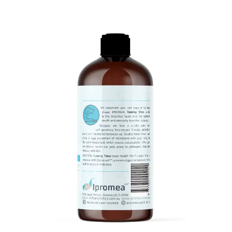 A bottle of tummy time probiotics for pets on a white background.